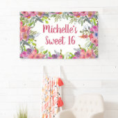 Roze Paarse Aquarel Bloemen Groene Zoete 16 Spandoek (Insitu)
