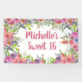 Roze Paarse Aquarel Bloemen Groene Zoete 16 Spandoek (Horizontaal)