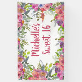 Roze Paarse Aquarel Bloemen Groene Zoete 16 Spandoek (Verticaal)