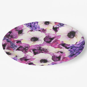 Roze & Paarse Aquarel Bloemrijke Bruidsdouche Papieren Bordje
