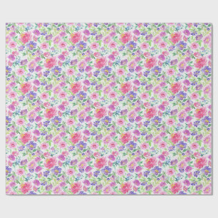 Roze Paarse Aquarel Bloemrijke Lente Tuin Cadeaupapier