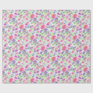 Roze Paarse Aquarel Bloemrijke Lente Tuin Cadeaupapier