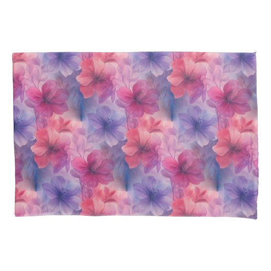 Roze & Paarse Aquarel Hibiscus Bloemstuk Kussensloop (Voorkant)