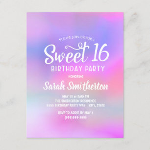 Roze Paarse Aquarel Sweet 16 Uitnodiging