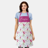 Roze Paarse Aquarel Wilde Bloem Eigen Naam Schort (Gedragen)