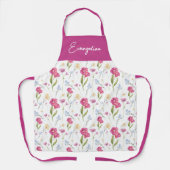 Roze Paarse Aquarel Wilde Bloem Eigen Naam Schort (Voorkant)