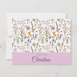 Roze Paarse Aquarel Wilde Bloem Initiaal Naam Notitiekaartje