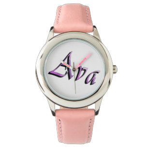 Roze Paarse Ava Name Logo Horloge