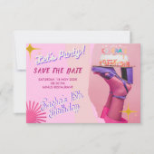 Roze Paarse B Quinceanera Save the Date Kaart (Voorkant)