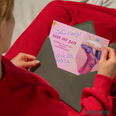 Roze Paarse B Quinceanera Save the Date Kaart