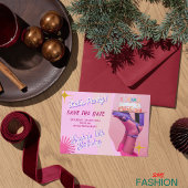 Roze Paarse B Quinceanera Save the Date Kaart