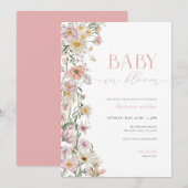 Roze & Paarse Baby in Bloom Baby shower Uitnodigin Kaart (Voorkant / Achterkant)
