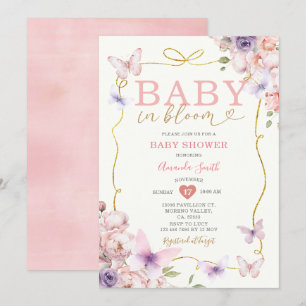 Roze Paarse Baby in Bloom Bow Girl Baby shower Kaart