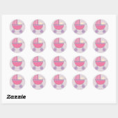 Roze & Paarse Baby Meisje in Carriage Ronde Sticker (Vel)