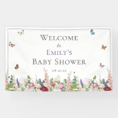 Roze Paarse Baby shower van Floral en Butterflies Spandoek (Horizontaal)