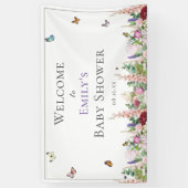 Roze Paarse Baby shower van Floral en Butterflies Spandoek (Verticaal)