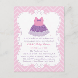 Roze Paarse Ballerina Tutu Jurk Meisje Baby Shower Kaart