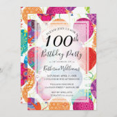 Roze Paarse ballonnen 100ste verjaardagsfeest Kaart (Voorkant / Achterkant)