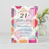 Roze Paarse ballonnen 21ste verjaardagsfeest Kaart (Staand voorkant)