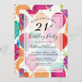 Roze Paarse ballonnen 21ste verjaardagsfeest Kaart (Voorkant / Achterkant)