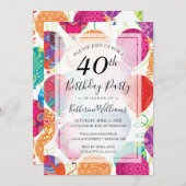 Roze Paarse ballonnen 40ste verjaardagsfeest Kaart (Voorkant / Achterkant)