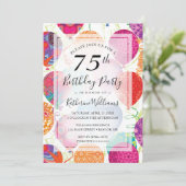 Roze Paarse ballonnen 75ste verjaardag Kaart (Staand voorkant)