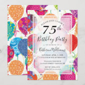 Roze Paarse ballonnen 75ste verjaardag Kaart (Voorkant / Achterkant)