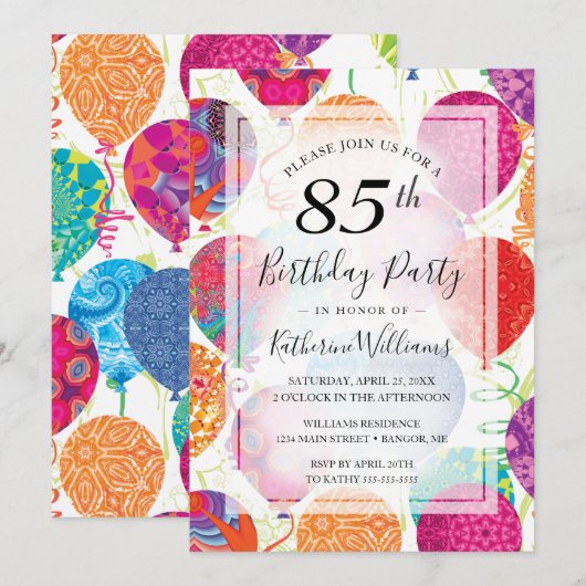 Roze Paarse ballonnen 85ste verjaardagsfeest Kaart (Voorkant / Achterkant)