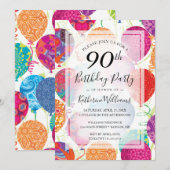 Roze Paarse ballonnen 90ste verjaardag Kaart (Voorkant / Achterkant)