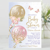 Roze Paarse ballonnen Butterfly Baby shower Kaart