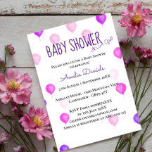  Roze Paarse Ballonuitnodiging tot Baby shower