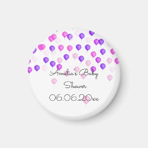 Roze Paarse ballonvaarder Baby shower Magnet