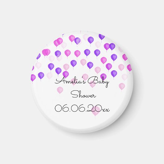 Roze Paarse ballonvaarder Baby shower Magnet (Voorkant)
