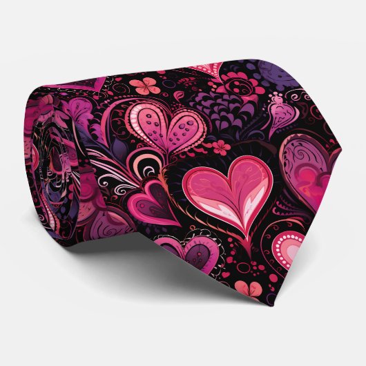 Roze & Paarse Batik-geïnspireerde Valentijn Hart Stropdas (Opgerold)