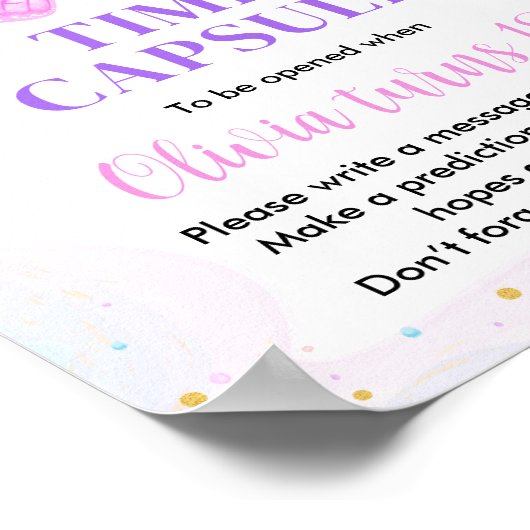 Roze Paarse Birthday Time Capsule-teken Poster (Hoek)