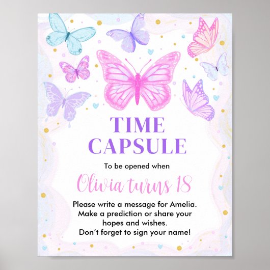 Roze Paarse Birthday Time Capsule-teken Poster (Voorkant)