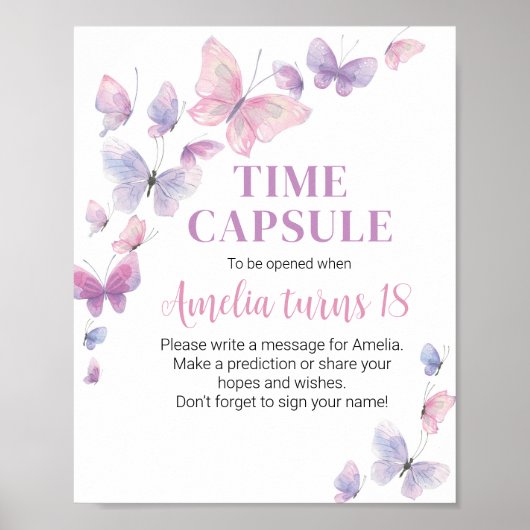 Roze Paarse Birthday Time Capsule-teken Poster (Voorkant)