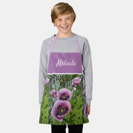 Roze Paarse bladermeisjes pron Schort (Gedragen)