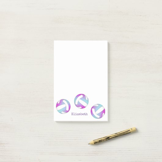 Roze paarse blauw gepersonaliseerd volleybal post-it® notes (Op bureau)
