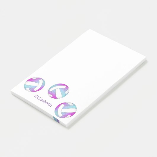 Roze paarse blauw gepersonaliseerd volleybal post-it® notes (Schuin)