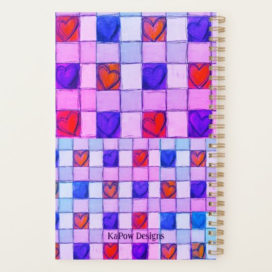 Roze paarse blauw gingham hart Planner (Achterkant)