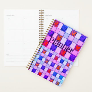 Roze paarse blauw gingham hart Planner
