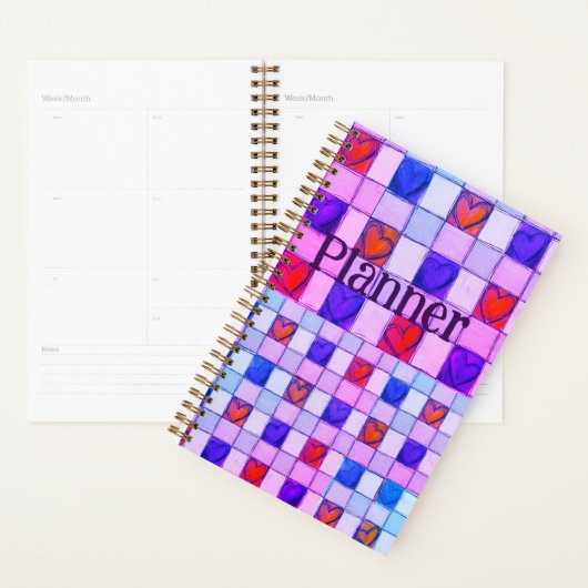 Roze paarse blauw gingham hart Planner (Display)