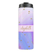 Roze Paarse Blauw Gouden Glitter Monogram Thermosbeker (Voorkant)
