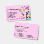 Roze Paarse Blauw Janitorial Cartoon Huis Schoonma Badge (Front & Back)