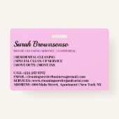 Roze Paarse Blauw Janitorial Cartoon Huis Schoonma Badge (Achterkant)