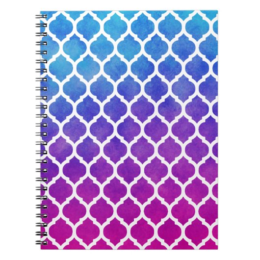 Roze Paarse blauw Ombre Marokkaanse Lattice Notitieboek (Voorkant)
