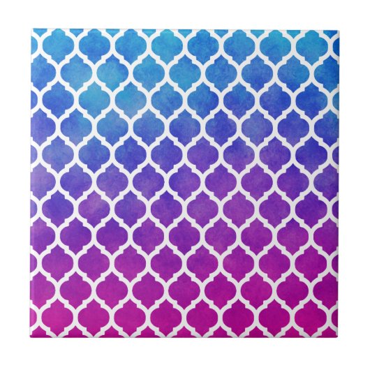 Roze Paarse blauw Ombre Marokkaanse Lattice Tegeltje (Voorkant)