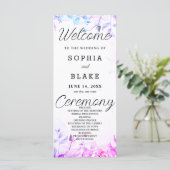 Roze Paarse Blauwe Bladeren Witte Trouwprogramma (Staand voorkant)