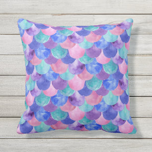 Roze Paarse blauwe Blauwgroen Waterverf Zeemeermin Buitenkussen